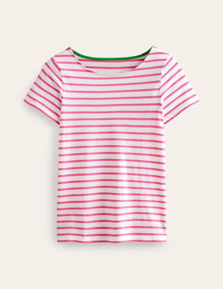 Ella Short Sleeve Breton-Ivory, Pink-Boden Online