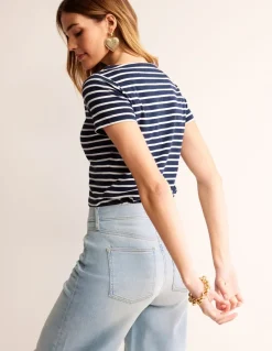 Ella Short Sleeve Breton-Navy, Ivory-Boden Discount
