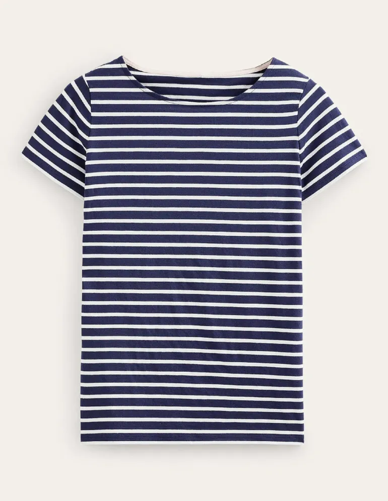 Ella Short Sleeve Breton-Navy, Ivory-Boden Discount