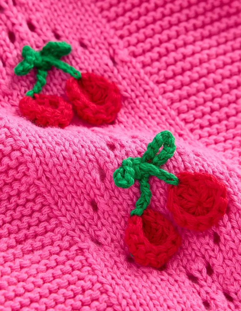 Embroidered Pointelle Cardigan-Rose Petal Pink Cherries-Boden Best Sale