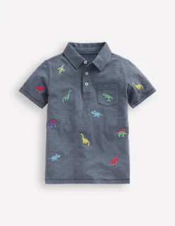 Embroidered Slub Polo Shirt-Multi Dinosaurs-Boden Online
