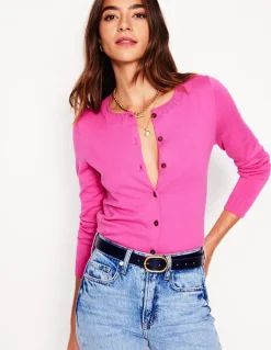 Emilia Cotton Crew Cardigan-Tickled Pink-Boden Cheap