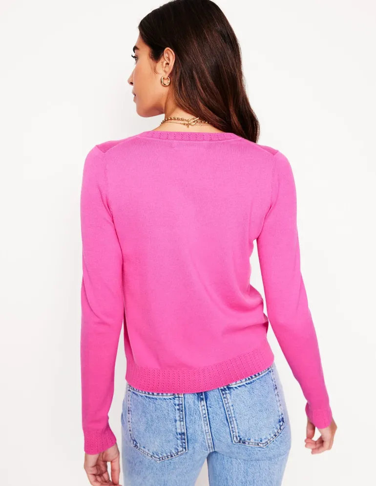 Emilia Cotton Crew Cardigan-Tickled Pink-Boden Cheap