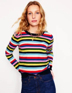 Emilia Cotton Crew Sweater-Poppy Red, Blue Multi-Boden Cheap