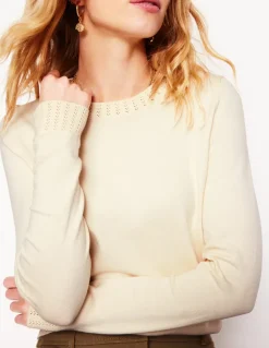 Emilia Cotton Crew Sweater-Warm Ivory-Boden Flash Sale