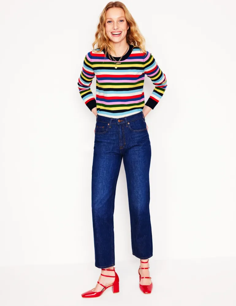 Emilia Cotton Crew Sweater-Poppy Red, Blue Multi-Boden Cheap