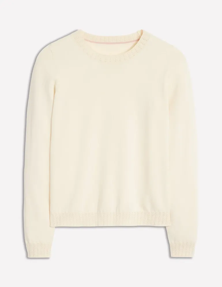 Emilia Cotton Crew Sweater-Warm Ivory-Boden Flash Sale