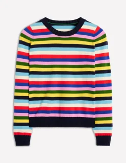 Emilia Cotton Crew Sweater-Poppy Red, Blue Multi-Boden Cheap