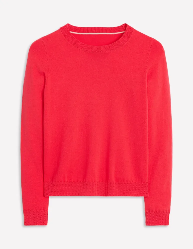 Emilia Cotton Crew Sweater-Camelia Pink-Boden Hot