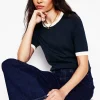 Emilia Cotton Crew T-shirt-Navy, Warm Ivory-Boden Cheap