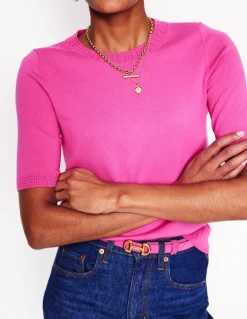 Emilia Cotton Crew T-shirt-Tickled Pink-Boden Flash Sale