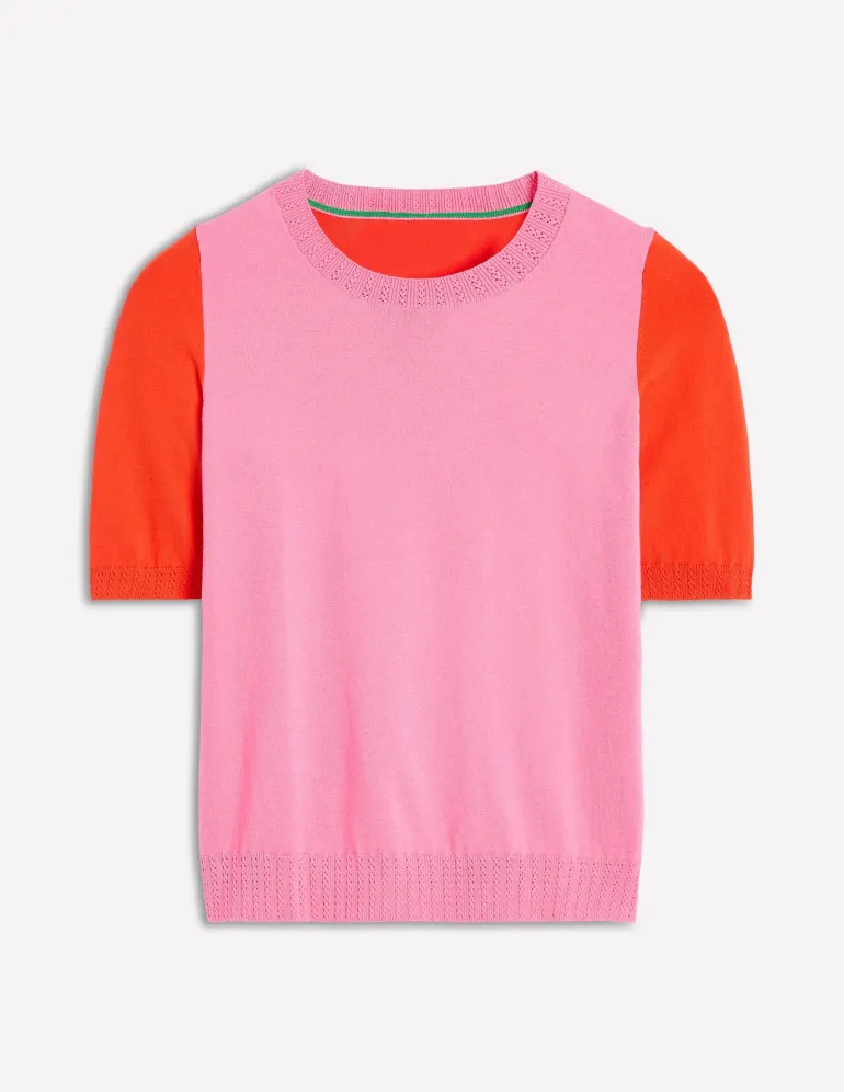 Emilia Cotton Crew T-shirt-Pink Rose / Firecracker Red-Boden Cheap