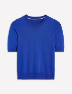 Emilia Cotton Crew T-shirt-Bright Blue-Boden New