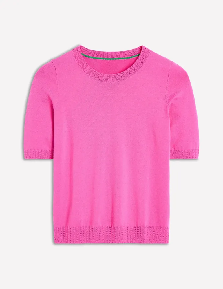 Emilia Cotton Crew T-shirt-Tickled Pink-Boden Flash Sale