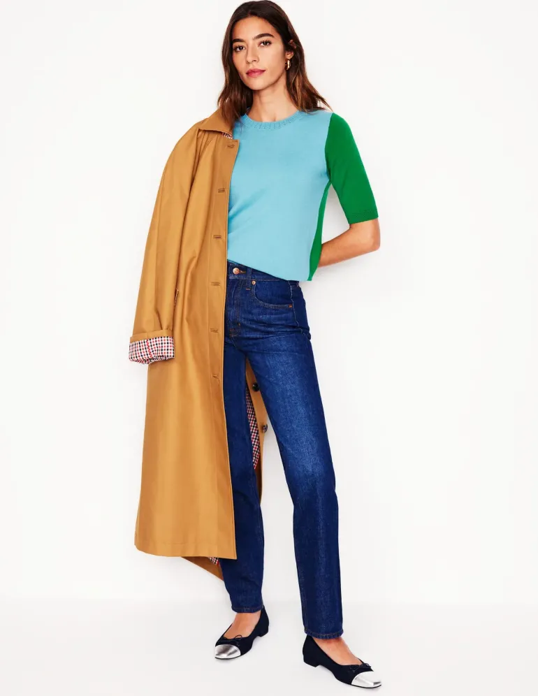 Emilia Cotton Crew T-shirt-Duck Egg Blue / Rich Emerald-Boden Clearance
