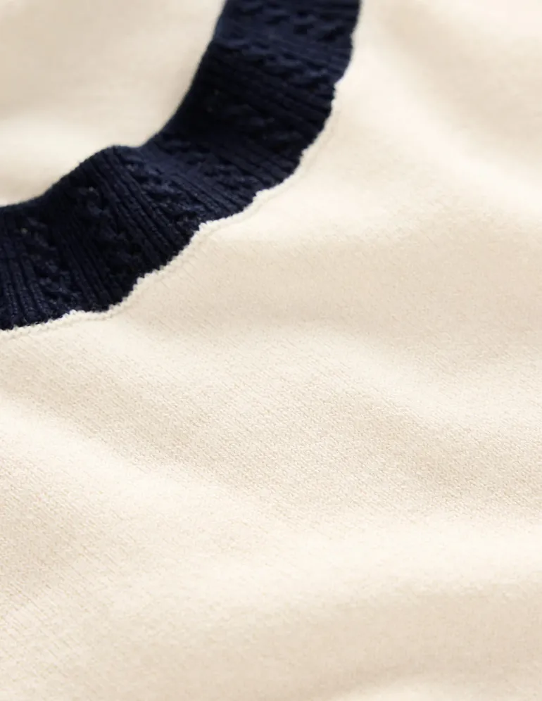 Emilia Cotton Crew T-shirt-Warm Ivory, Navy-Boden Best Sale