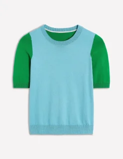Emilia Cotton Crew T-shirt-Duck Egg Blue / Rich Emerald-Boden Clearance