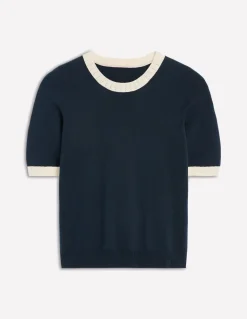 Emilia Cotton Crew T-shirt-Navy, Warm Ivory-Boden Cheap