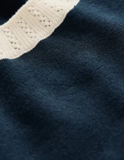 Emilia Cotton Crew T-shirt-Navy, Warm Ivory-Boden Cheap