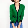 Emilia Cotton V Neck Cardigan-Rich Emerald/Navy-Boden New