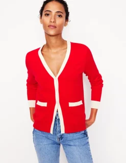 Emilia Cotton V Neck Cardigan-Poppy Red-Boden Clearance