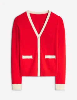 Emilia Cotton V Neck Cardigan-Poppy Red-Boden Clearance