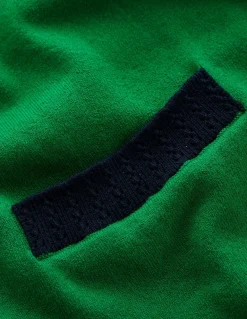 Emilia Cotton V Neck Cardigan-Rich Emerald/Navy-Boden New