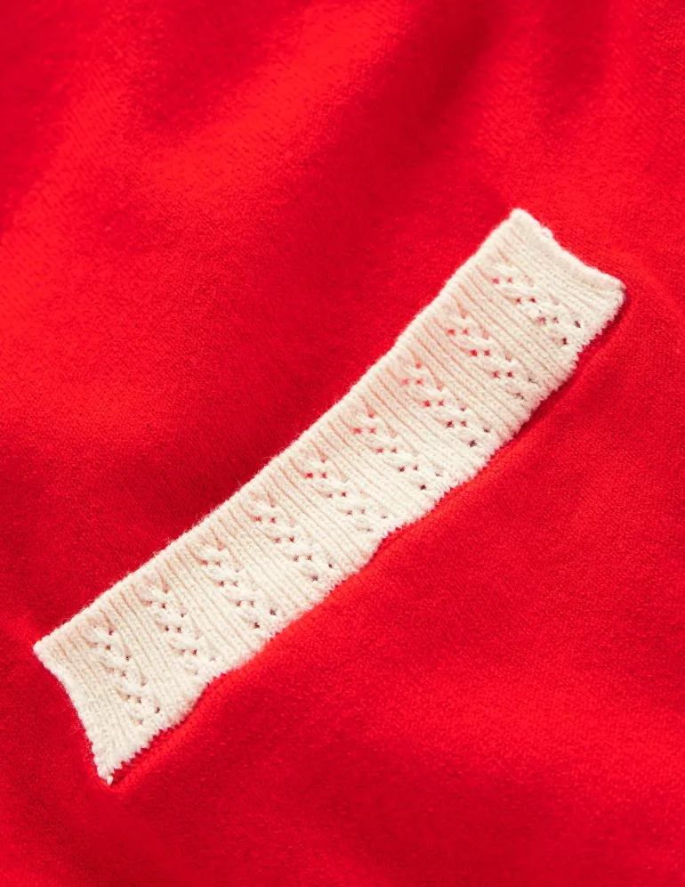 Emilia Cotton V Neck Cardigan-Poppy Red-Boden Clearance