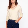 Emilia Cotton V Neck Sweater-Warm Ivory-Boden Fashion