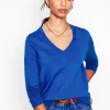 Emilia Cotton V Neck Sweater-Bright Blue-Boden Cheap