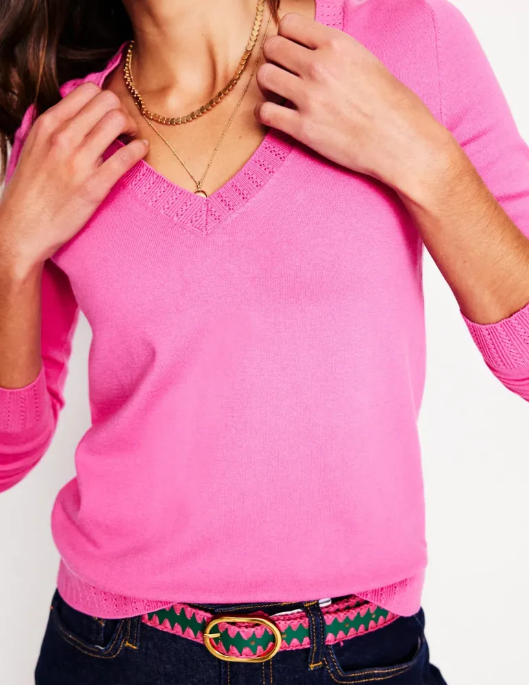 Emilia Cotton V Neck Sweater-Tickled Pink-Boden New