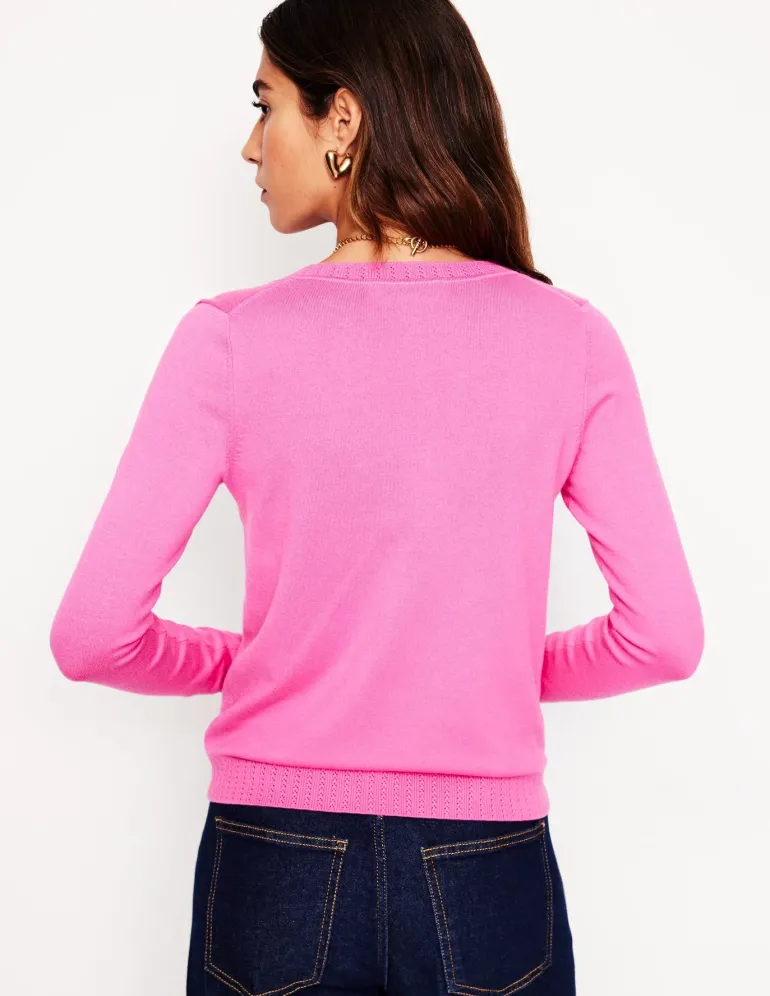 Emilia Cotton V Neck Sweater-Tickled Pink-Boden New
