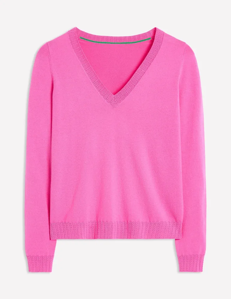 Emilia Cotton V Neck Sweater-Tickled Pink-Boden New