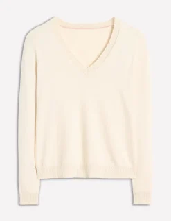 Emilia Cotton V Neck Sweater-Warm Ivory-Boden Fashion