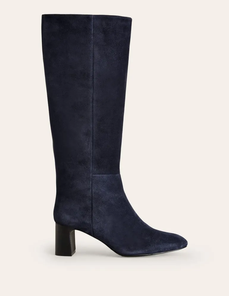 Erica Knee High Leather Boots-Navy Suede-Boden Clearance