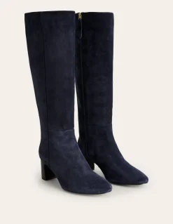 Erica Knee High Leather Boots-Navy Suede-Boden Clearance