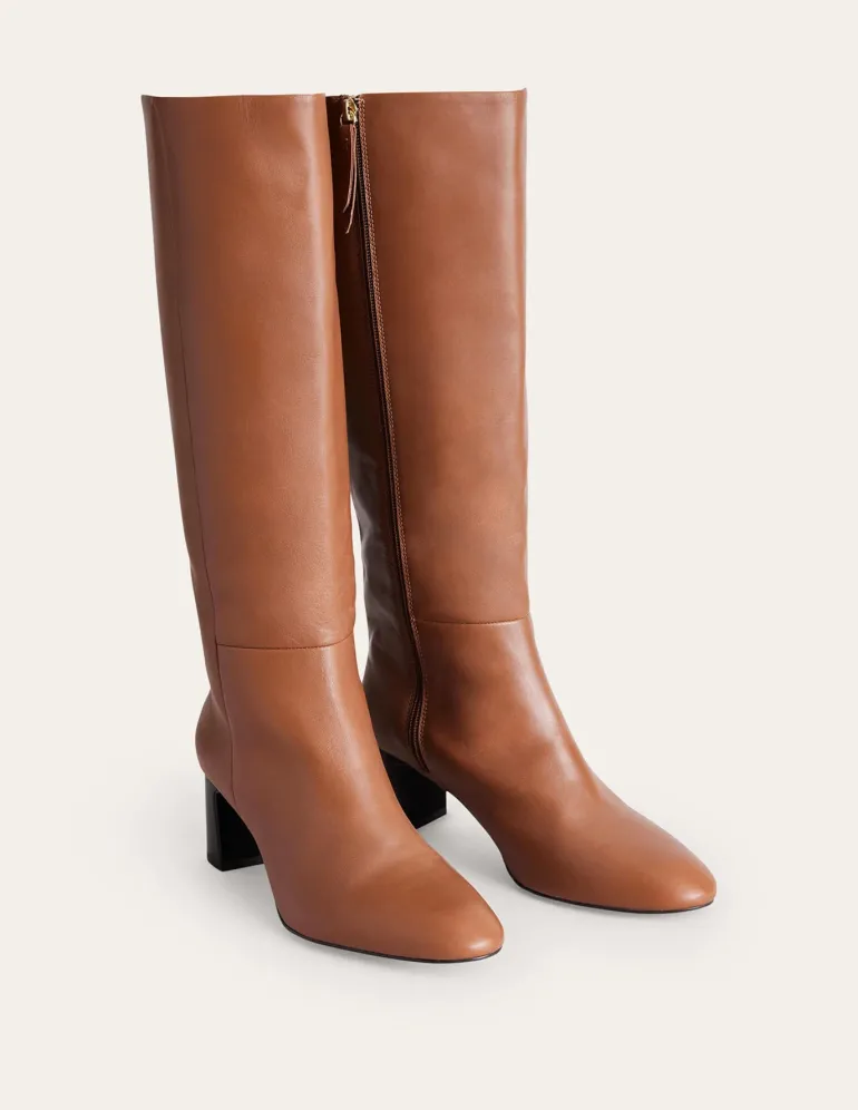 Erica Knee High Leather Boots-Tan Leather-Boden New