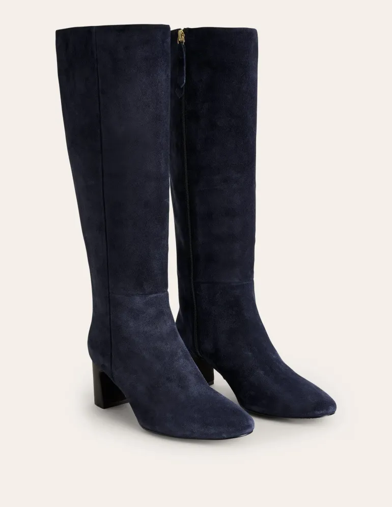 Erica Knee High Leather Boots-Navy Suede-Boden Clearance