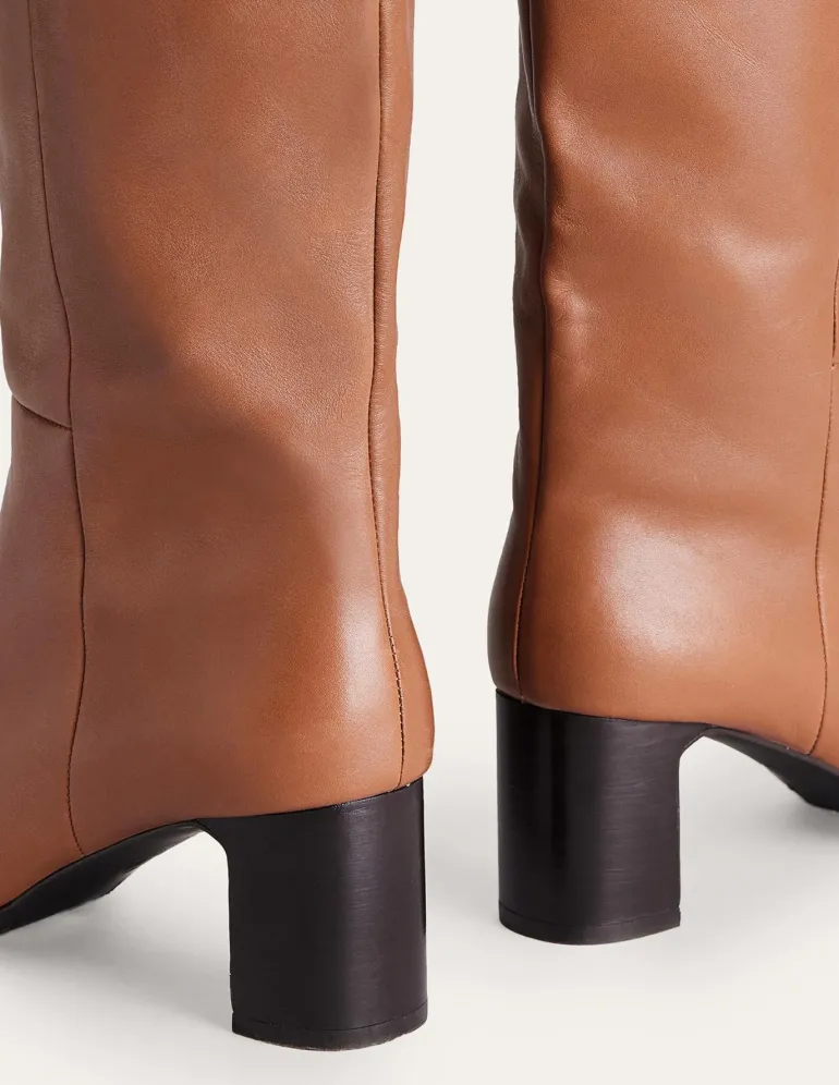 Erica Knee High Leather Boots-Tan Leather-Boden New