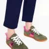 Erin Retro Tennis Sneakers-Khaki/Bright Pink-Boden New