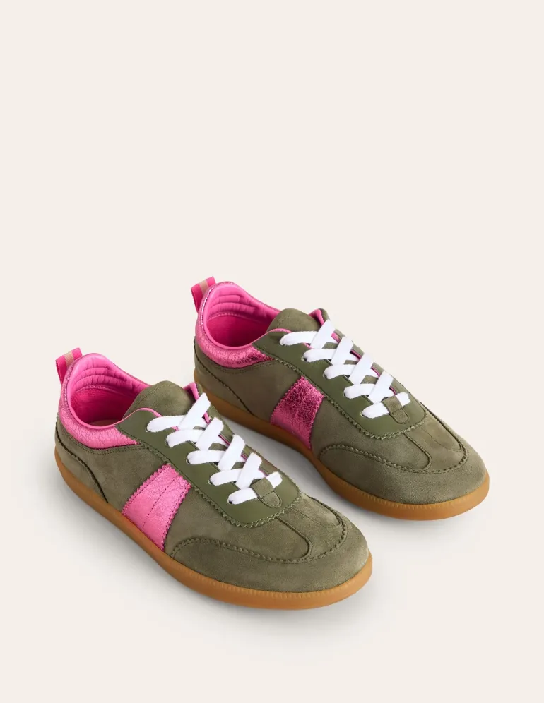 Erin Retro Tennis Sneakers-Khaki/Bright Pink-Boden New