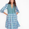 Esme Linen Short Dress-Multi, Floweret Tile-Boden Best