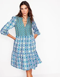 Esme Linen Short Dress-Multi, Floweret Tile-Boden Best