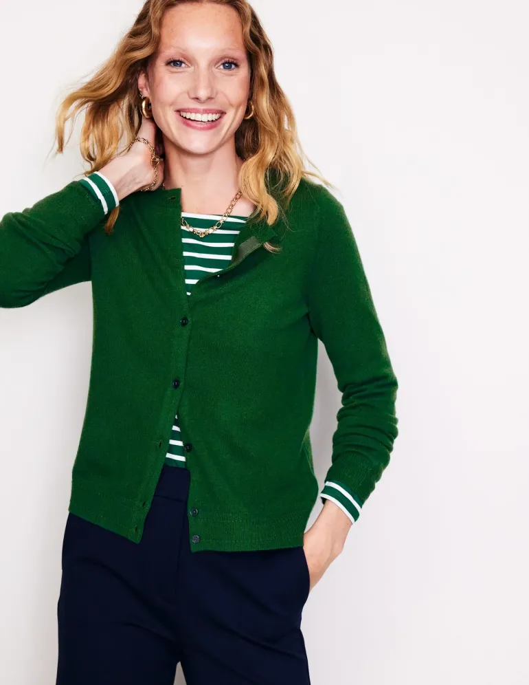 Eva Cashmere Crew Cardigan-Pine Green-Boden Shop