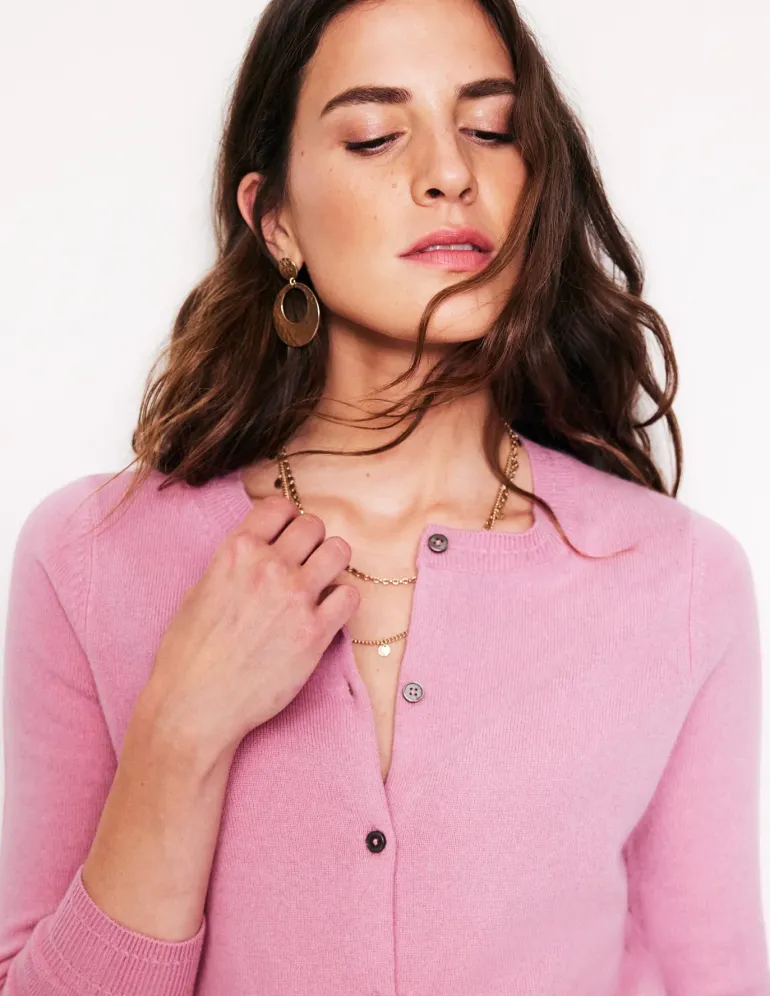 Eva Cashmere Crew Cardigan-Old Rose Pink-Boden New