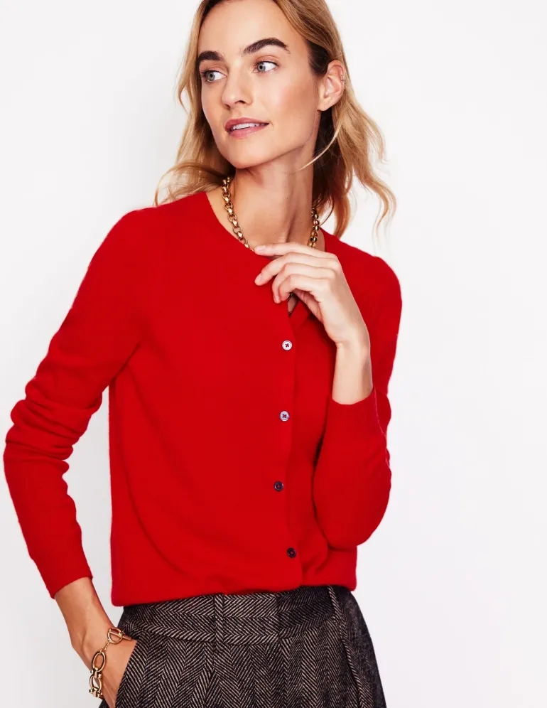 Eva Cashmere Crew Cardigan-Rouge Red-Boden Fashion