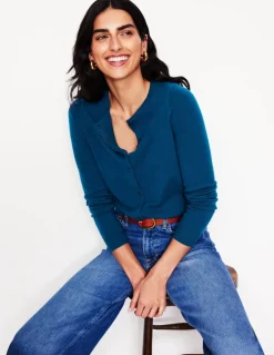 Eva Cashmere Crew Cardigan-Harbour Blue-Boden Flash Sale