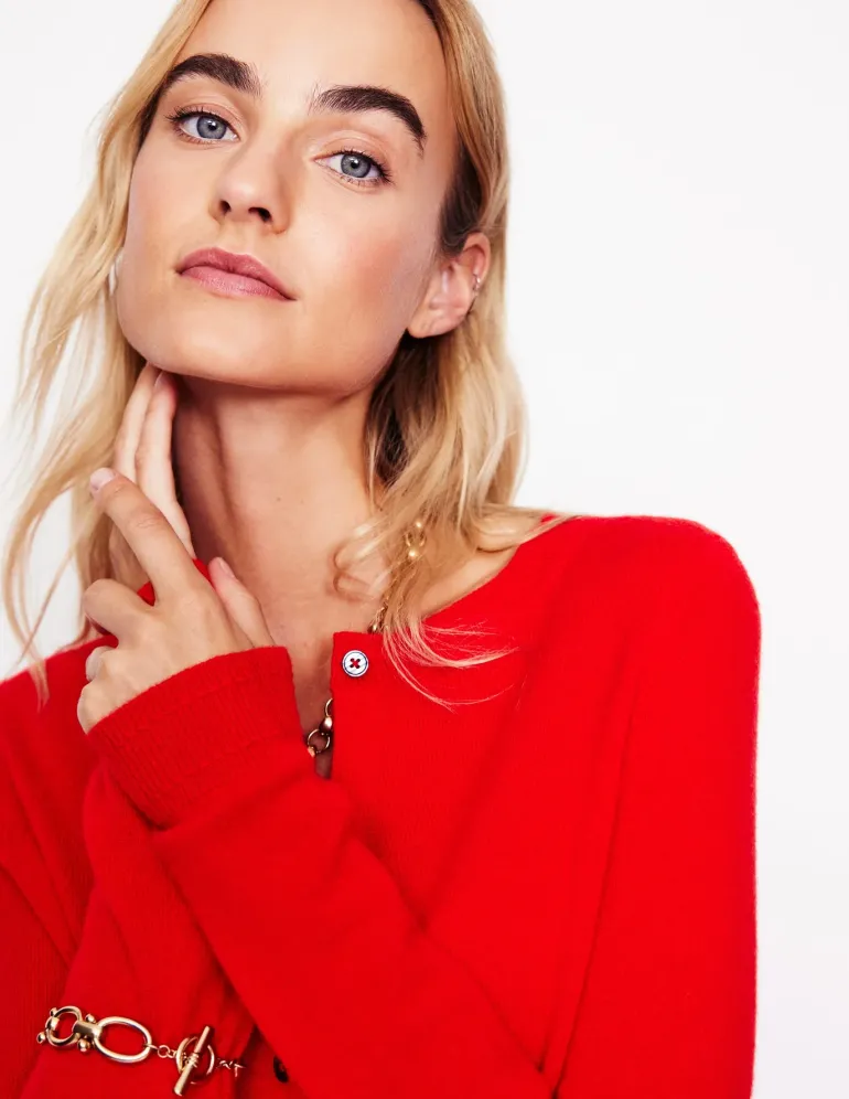 Eva Cashmere Crew Cardigan-Rouge Red-Boden Fashion