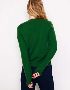 Eva Cashmere Crew Cardigan-Pine Green-Boden Shop