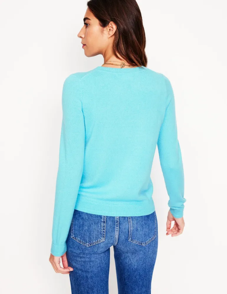 Eva Cashmere Crew Cardigan-Caribbean Blue-Boden Outlet